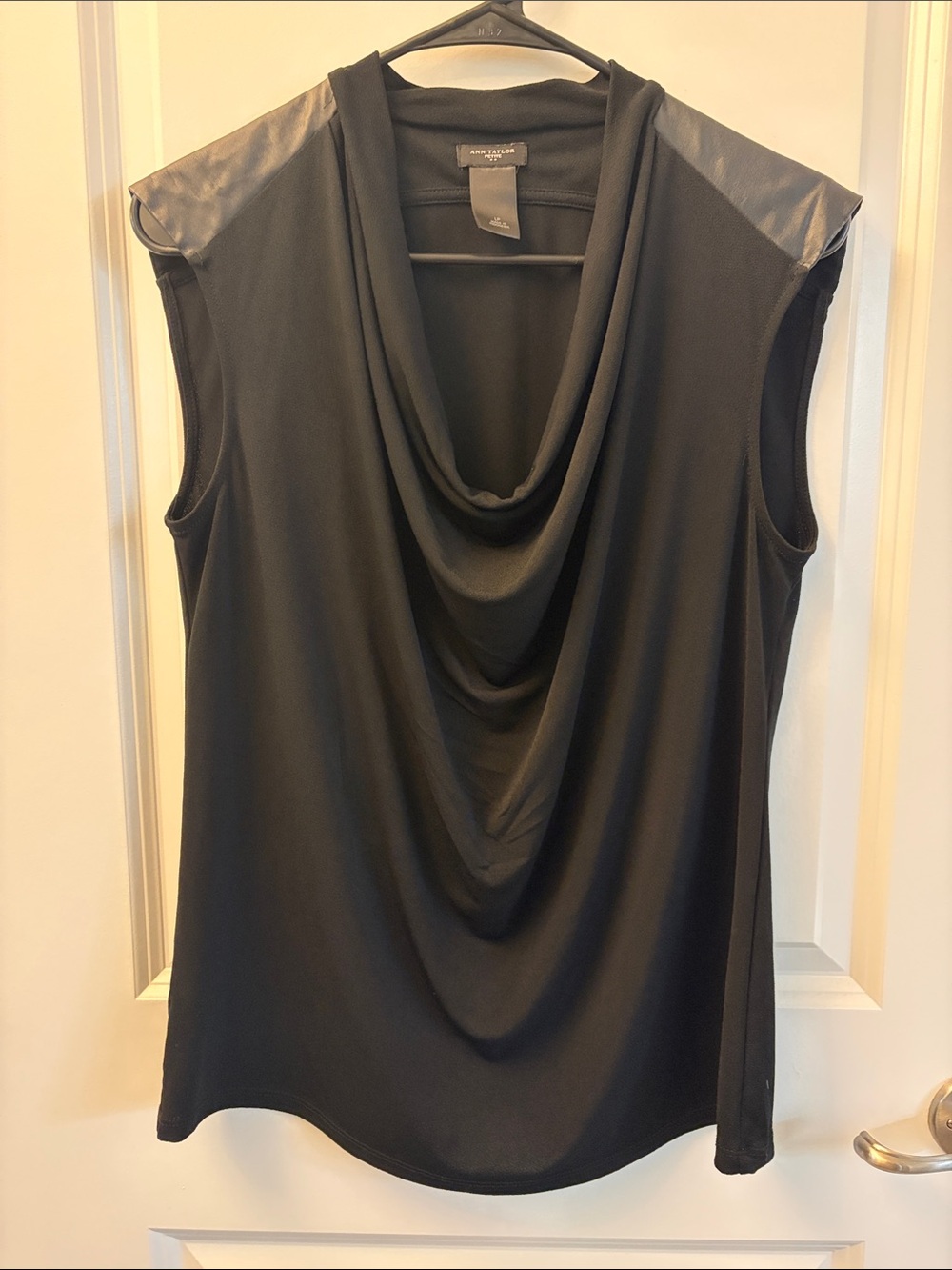 Ann Taylor Black Draped Draped Neck Sleeveless blouse Size LP